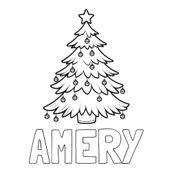AMERY Coloring Page and Christmas Tree with Star and Ornaments Coloring Page