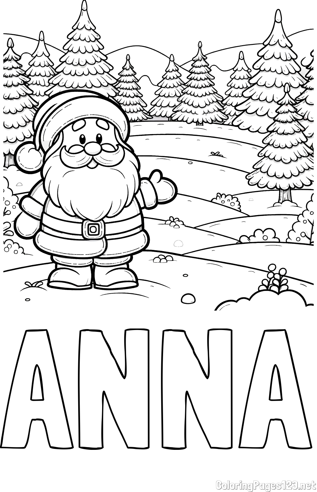 ANNA Coloring Page and Coloring Page of a Cheerful Santa Claus