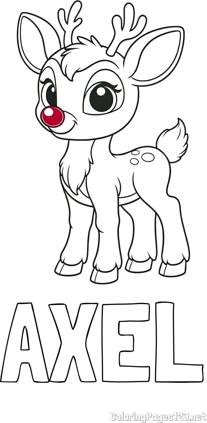 AXEL Coloring Page and Coloring Page of a Cute Deer (Rudolph)