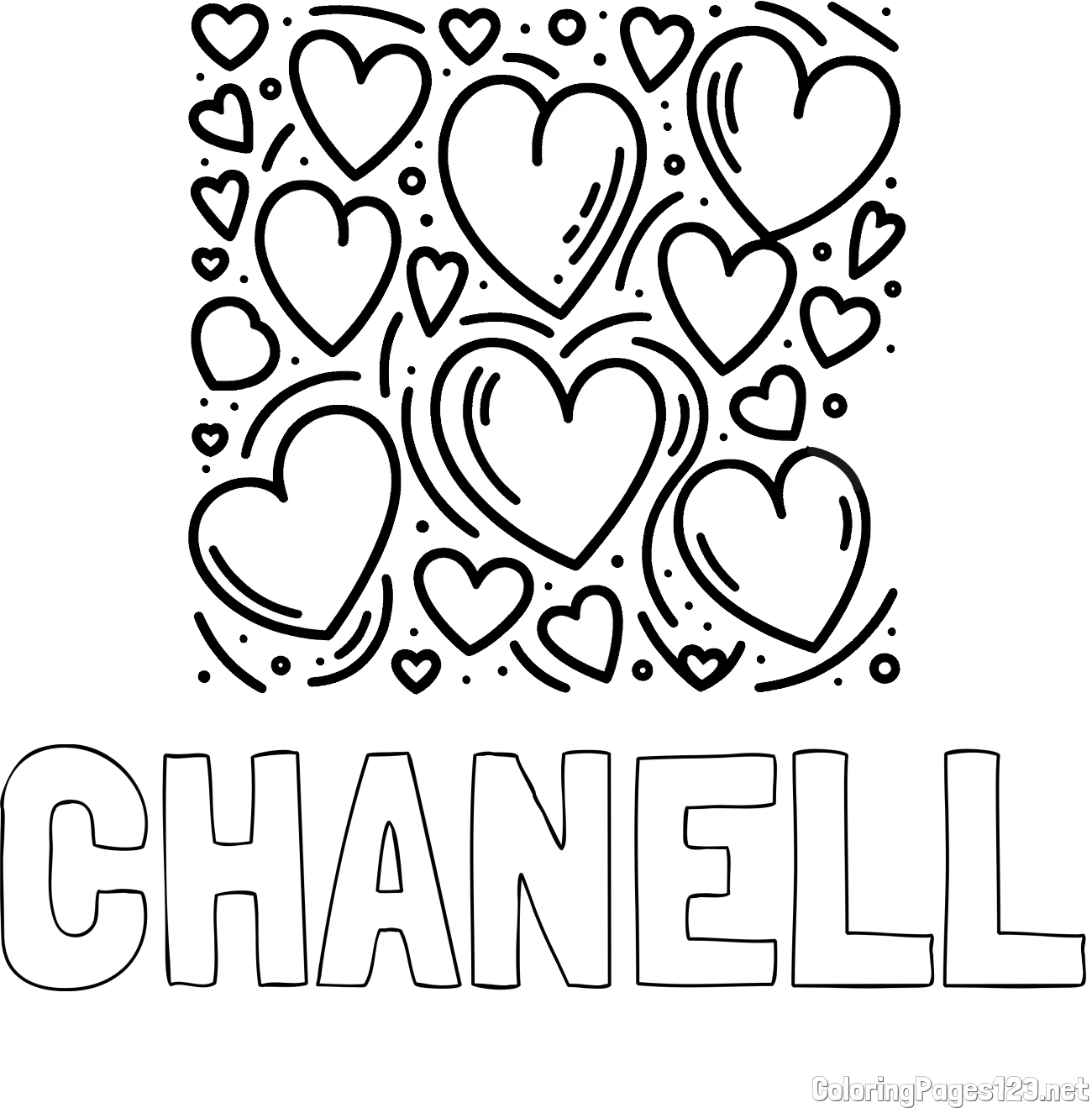 CHANELL Coloring Page and Free Printable Coloring Page of Hearts