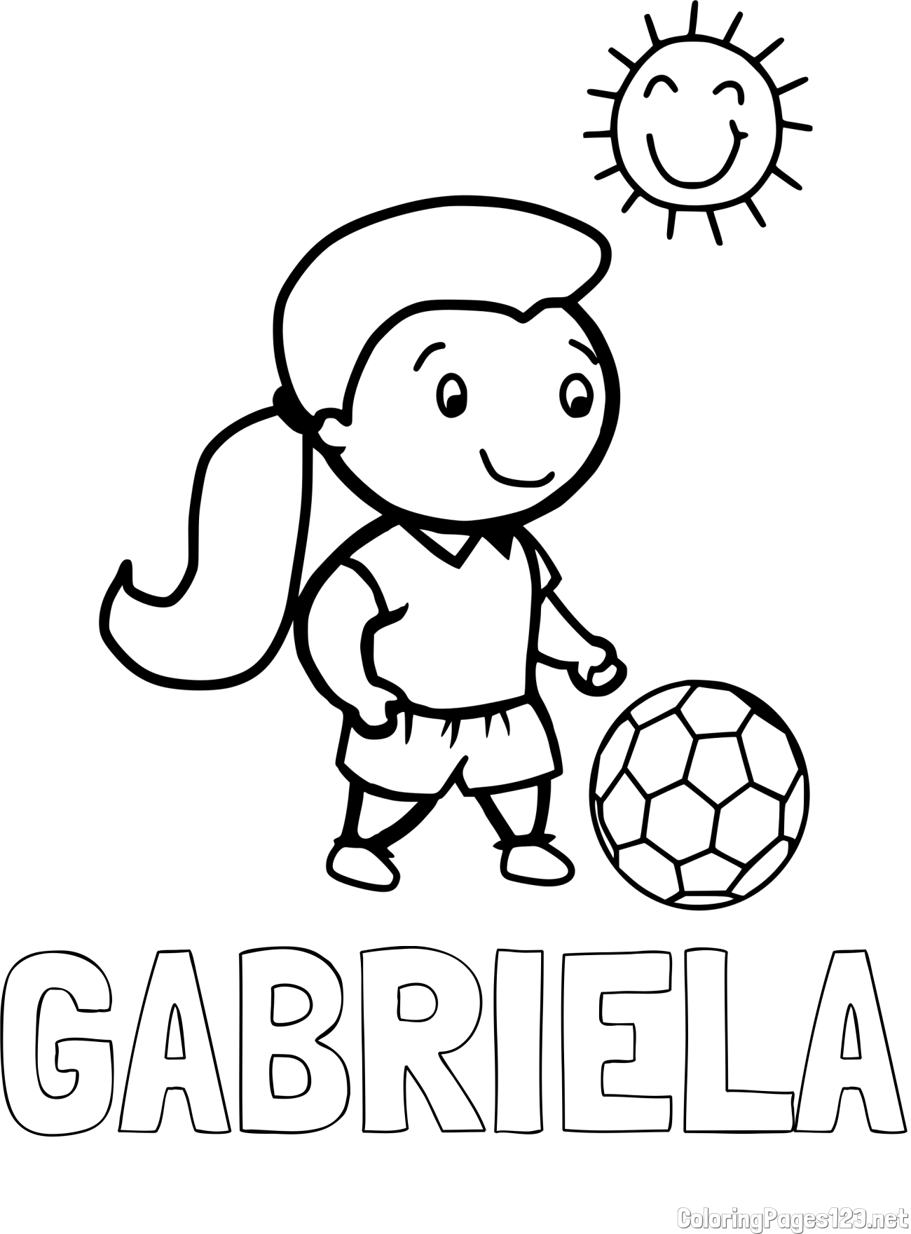GABRIELA Coloring Page and Smiling Soccer Player Coloring Page