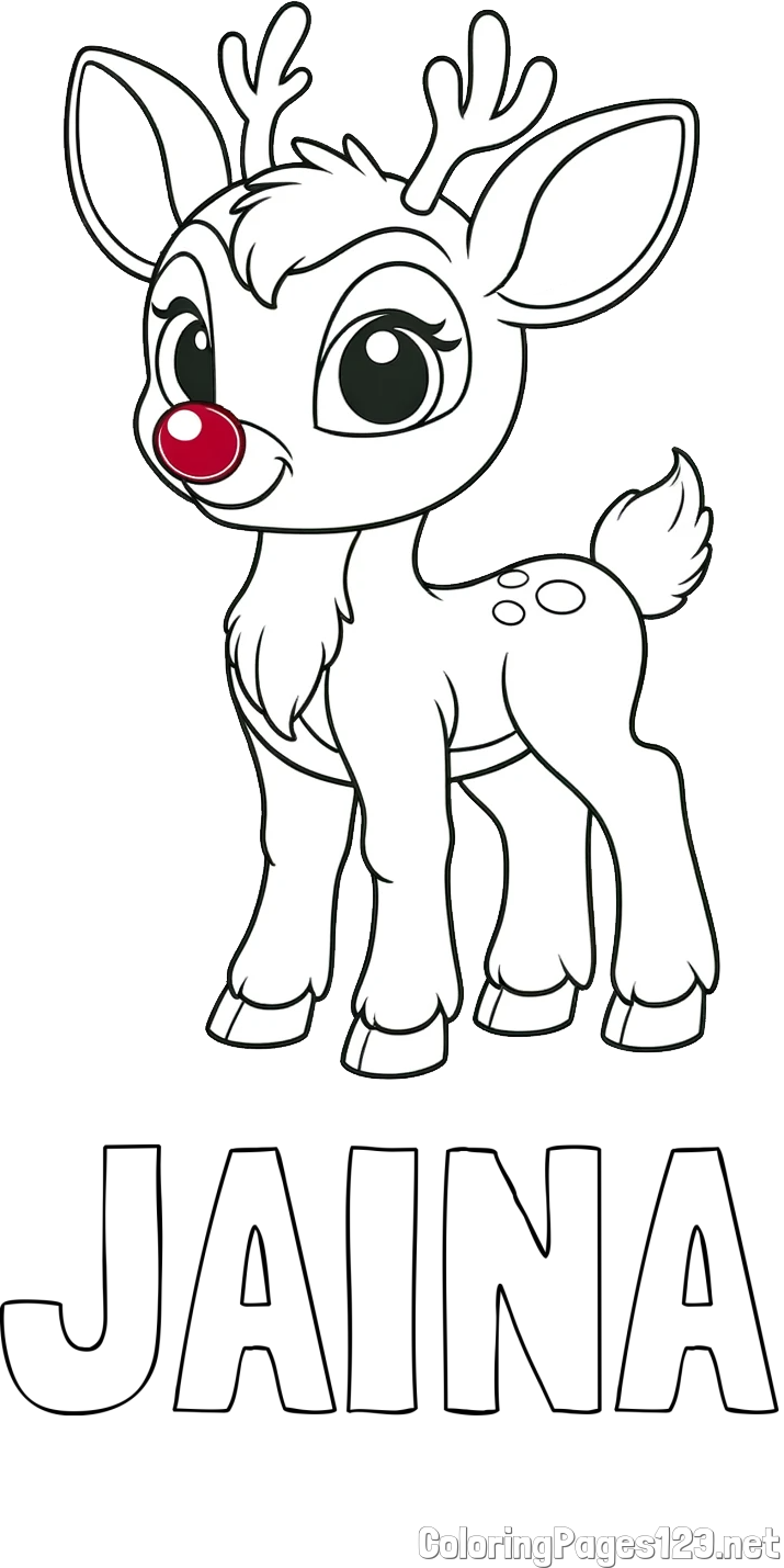 JAINA Coloring Page and Coloring Page of a Cute Deer (Rudolph)