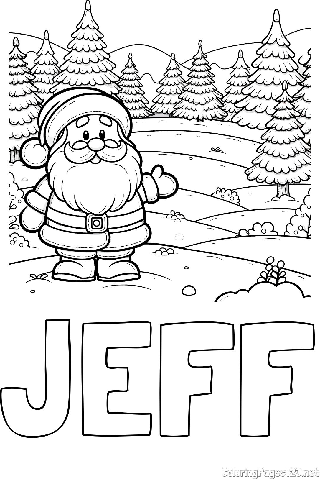 JEFF Coloring Page and Coloring Page of a Cheerful Santa Claus