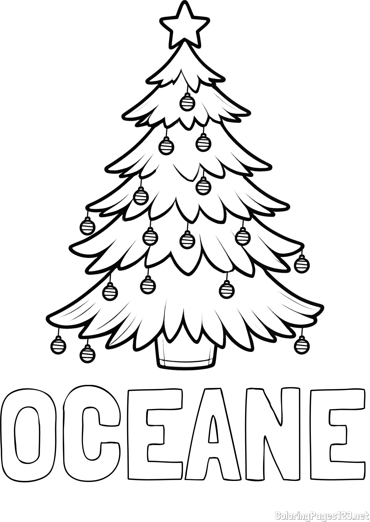 OCEANE Coloring Page and Christmas Tree with Star and Ornaments Coloring Page