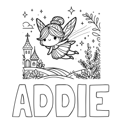 Online Created Coloring Page - ADDIE Coloring Page and Coloring Page of a Fairy Flying Over a Fairy-Tale Landscape