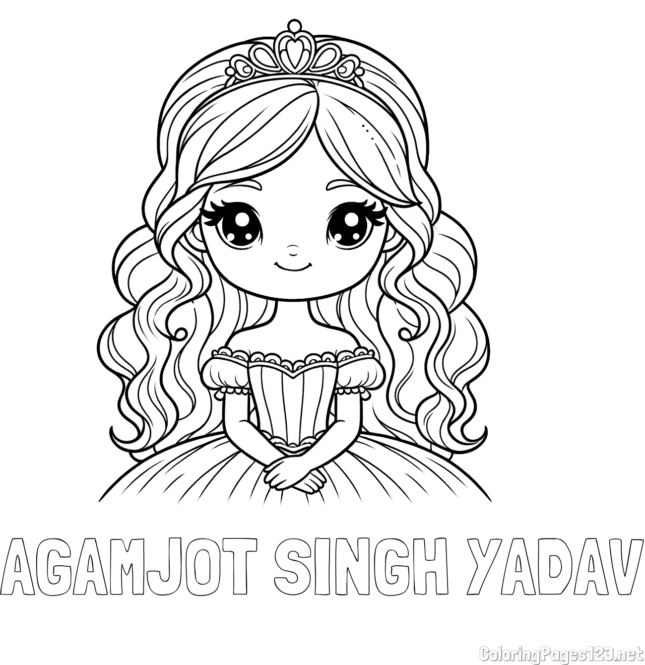 AGAMJOT SINGH YADAV Coloring Page and Coloring Page of a Cute Princess with Big Eyes
