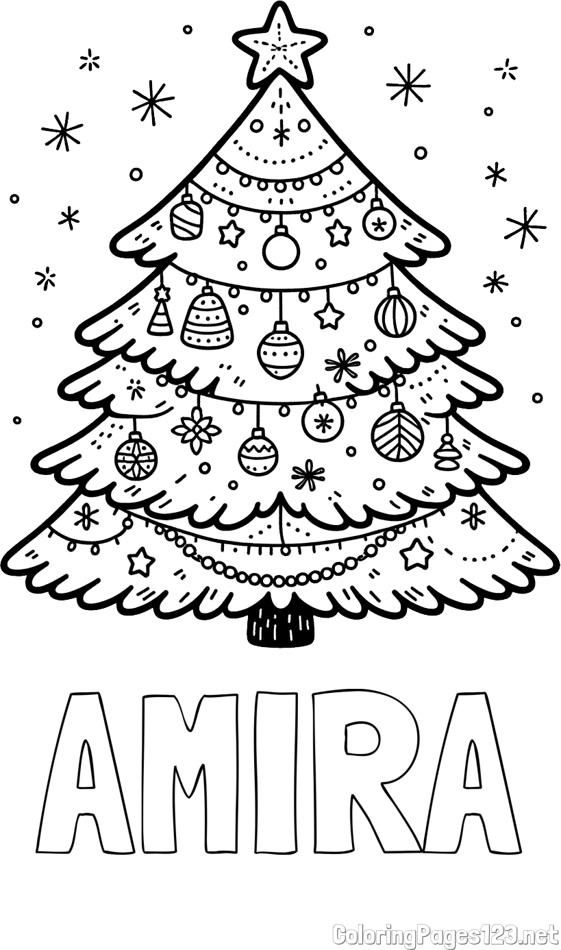 AMIRA Coloring Page and Coloring Page of a Beautiful Christmas Tree