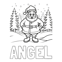 Online Created Coloring Page - ANGEL Coloring Page and Santa Claus in the Forest Coloring Page