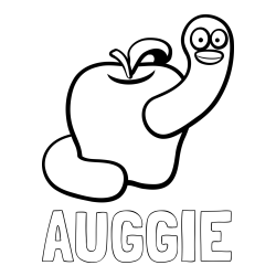 Online Created Coloring Page - AUGGIE Coloring Page and Apple and Smiling Worm Coloring Page