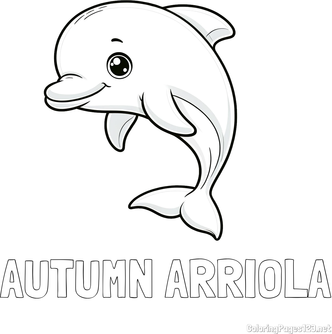 AUTUMN ARRIOLA Coloring Page and Children's Coloring Book of a Cute Dolphin