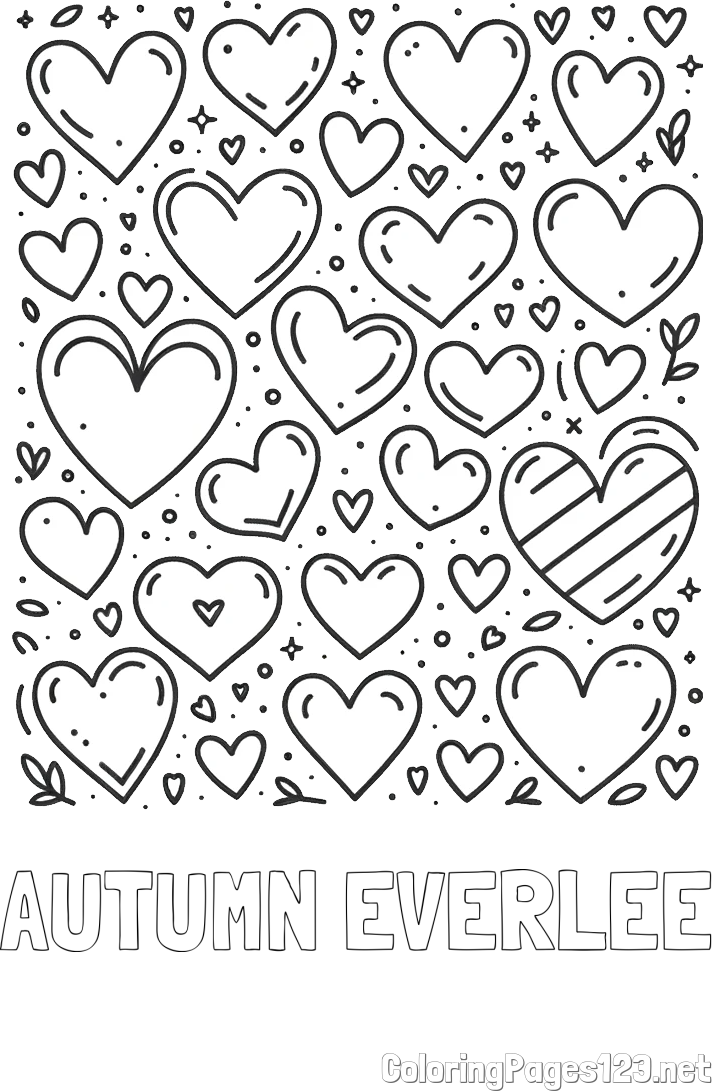 AUTUMN EVERLEE Coloring Page and Children's Coloring Page of Many Hearts