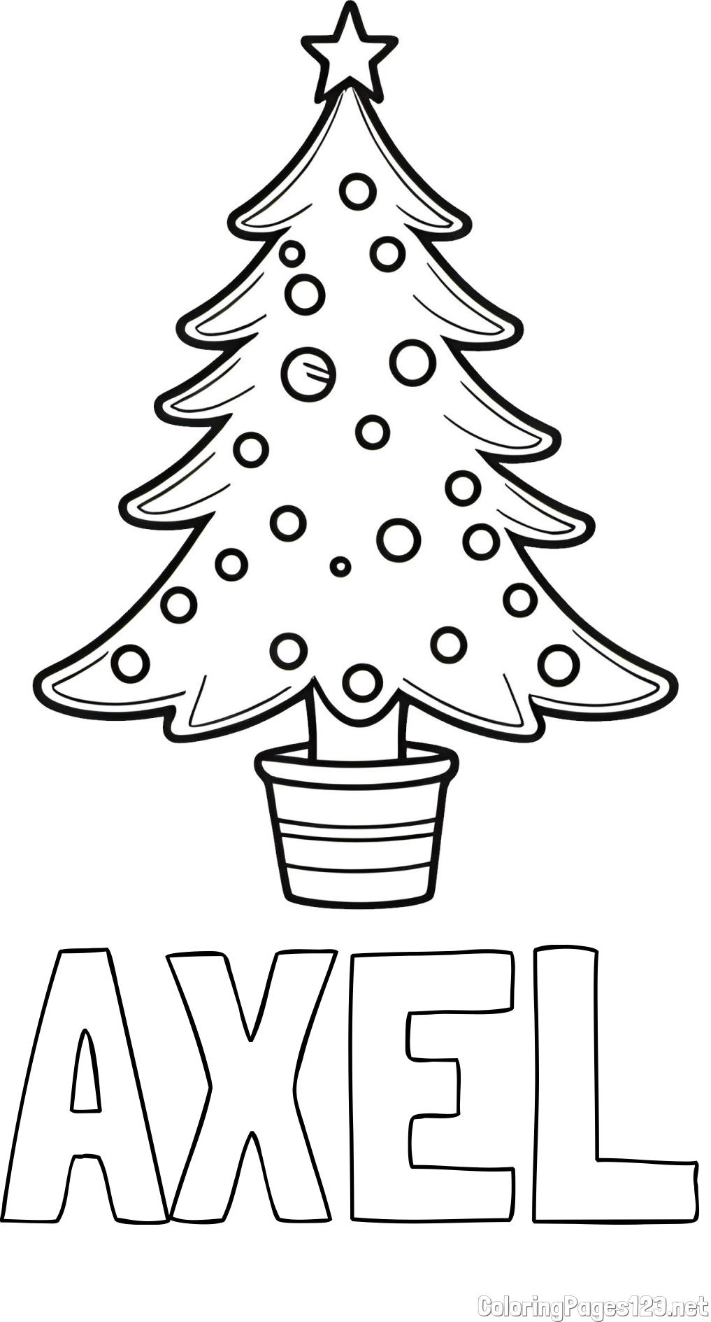 AXEL Coloring Page and Beautiful Christmas Tree Coloring Page