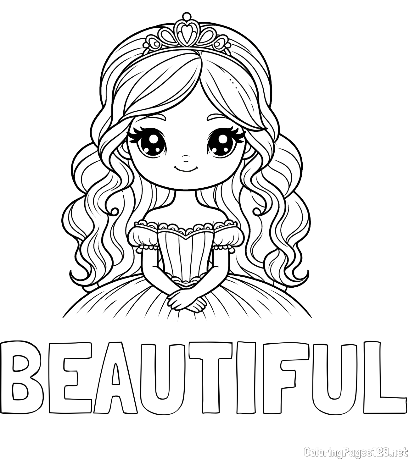 BEAUTIFUL Coloring Page and Coloring Page of a Cute Princess with Big Eyes