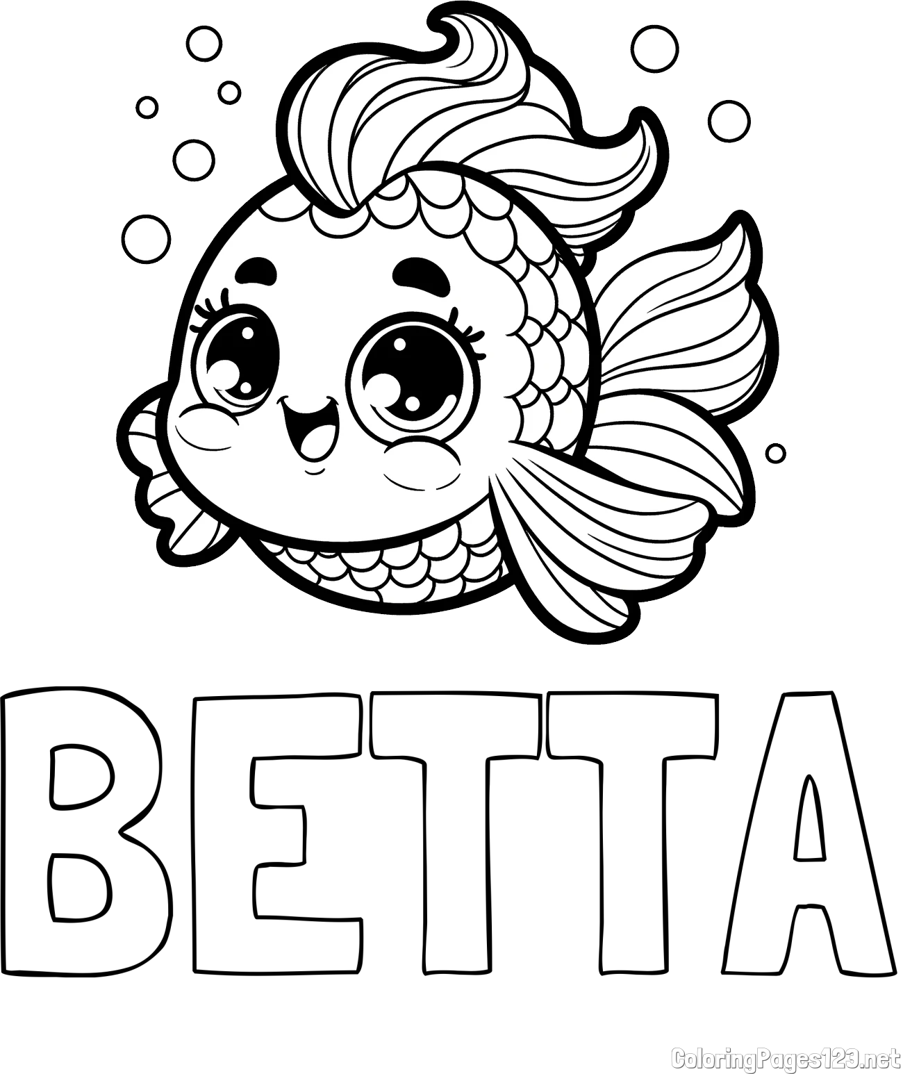 BETTA Coloring Page and Coloring Page of a Fish with Lots of Fins