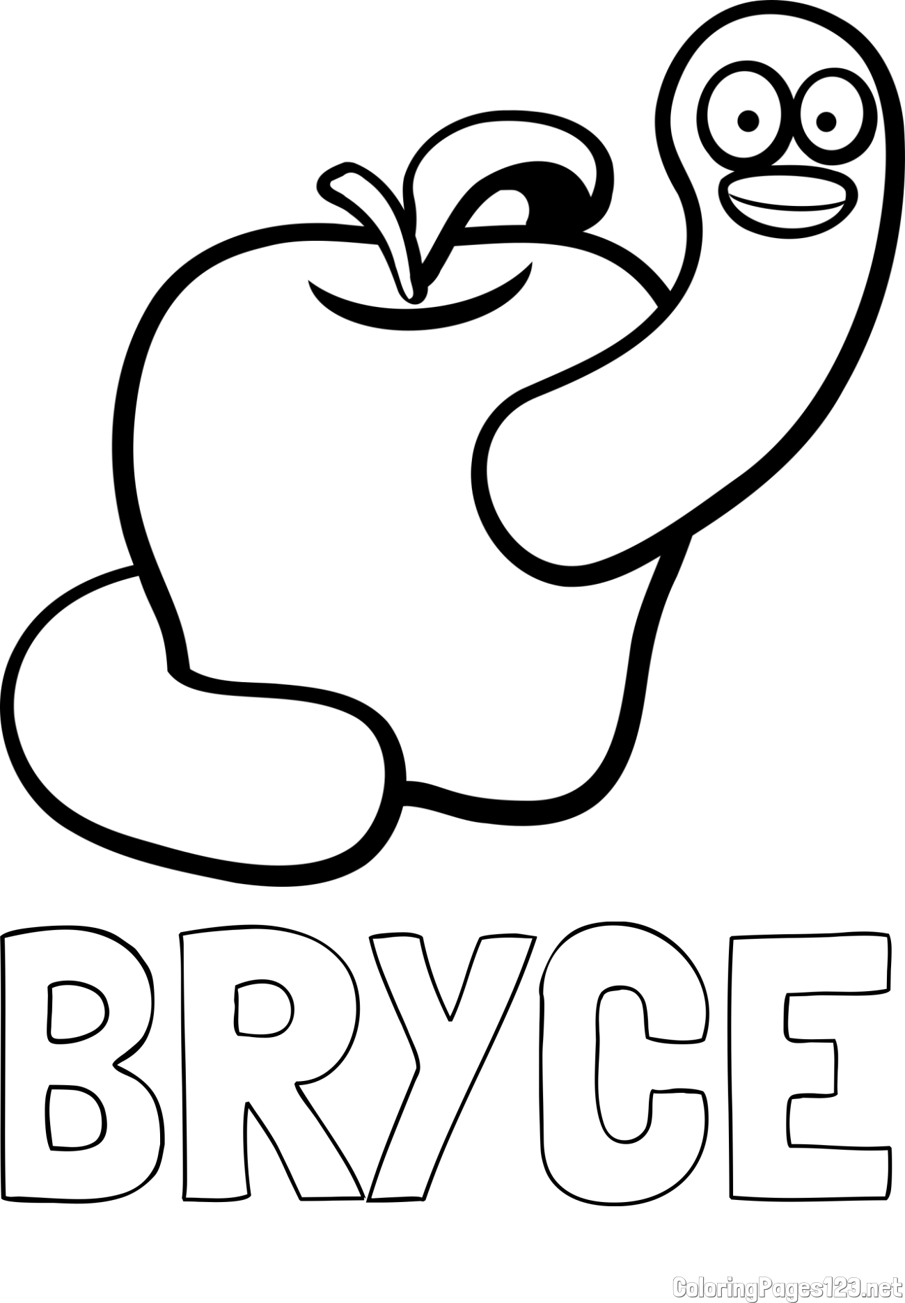 BRYCE Coloring Page and Apple and Smiling Worm Coloring Page