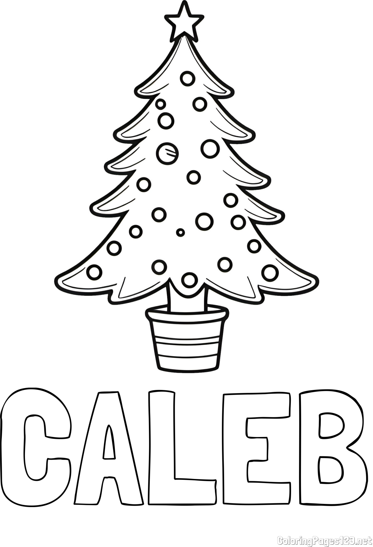 CALEB Coloring Page and Beautiful Christmas Tree Coloring Page