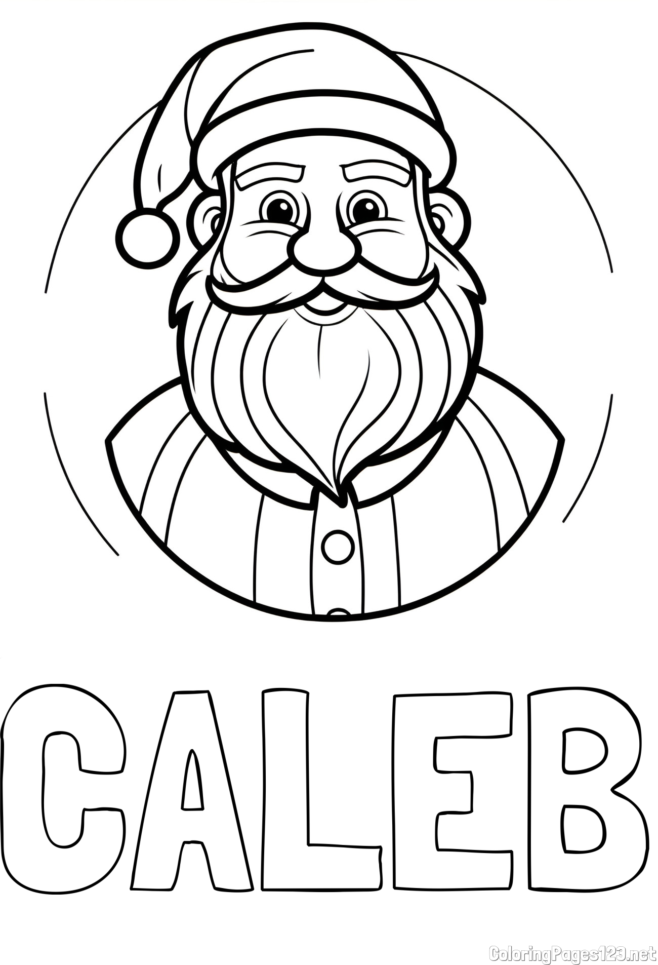 CALEB Coloring Page and Cheerful Santa Claus Coloring Page for Kids