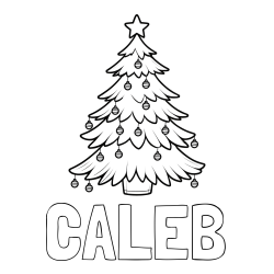 Online Created Coloring Page - CALEB Coloring Page and Christmas Tree with Star and Ornaments Coloring Page