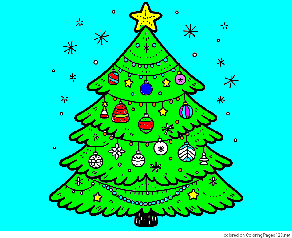 Colored coloring page - Coloring Page of a Beautiful Christmas Tree