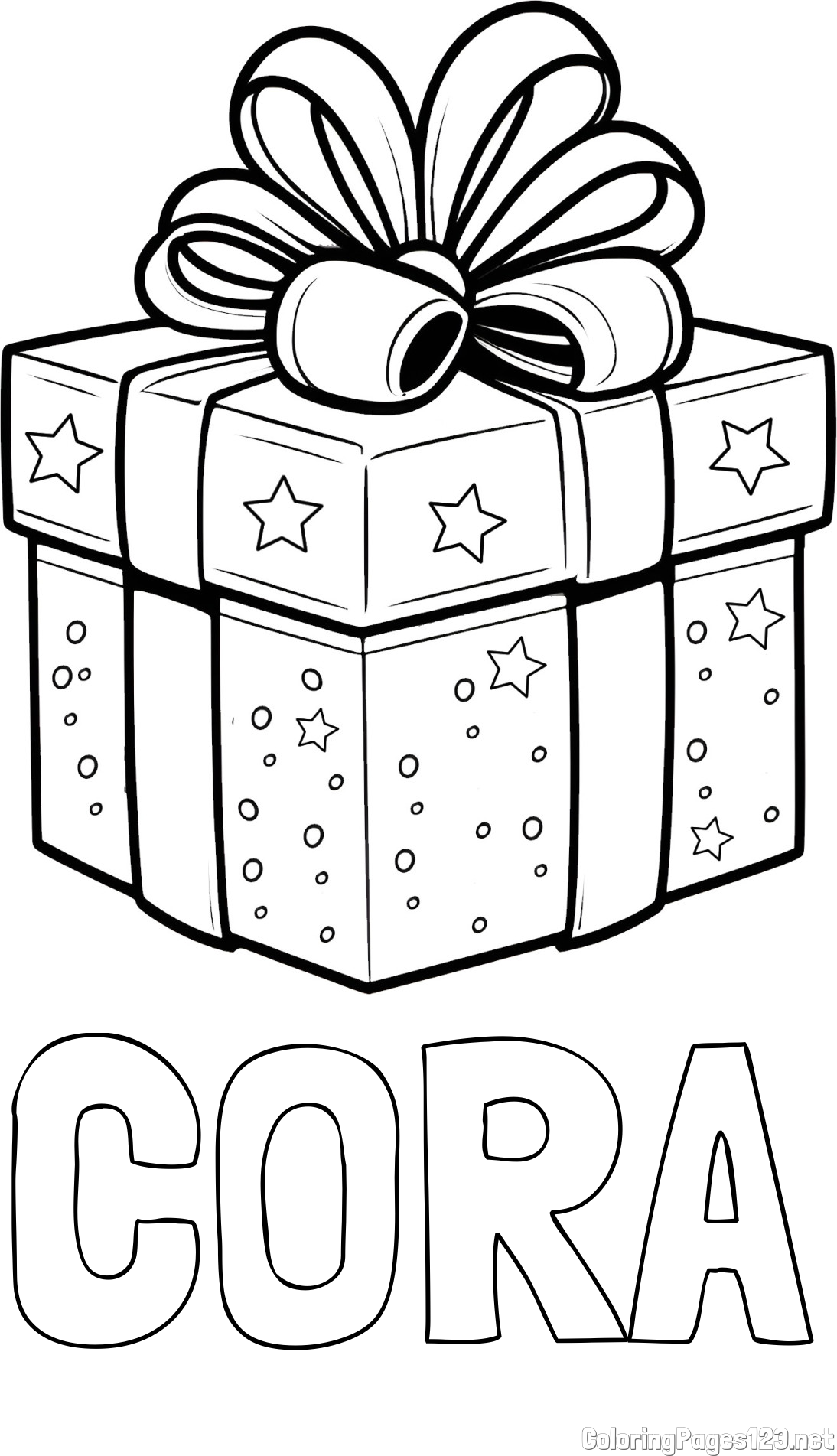 CORA Coloring Page and Christmas Gift Coloring Page