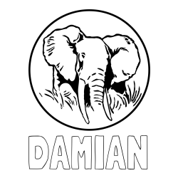 Online Created Coloring Page - DAMIAN Coloring Page and Elephant Head in Circle Coloring Page