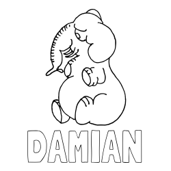 Online Created Coloring Page - DAMIAN Coloring Page and Funny Fat Elephant Coloring Page