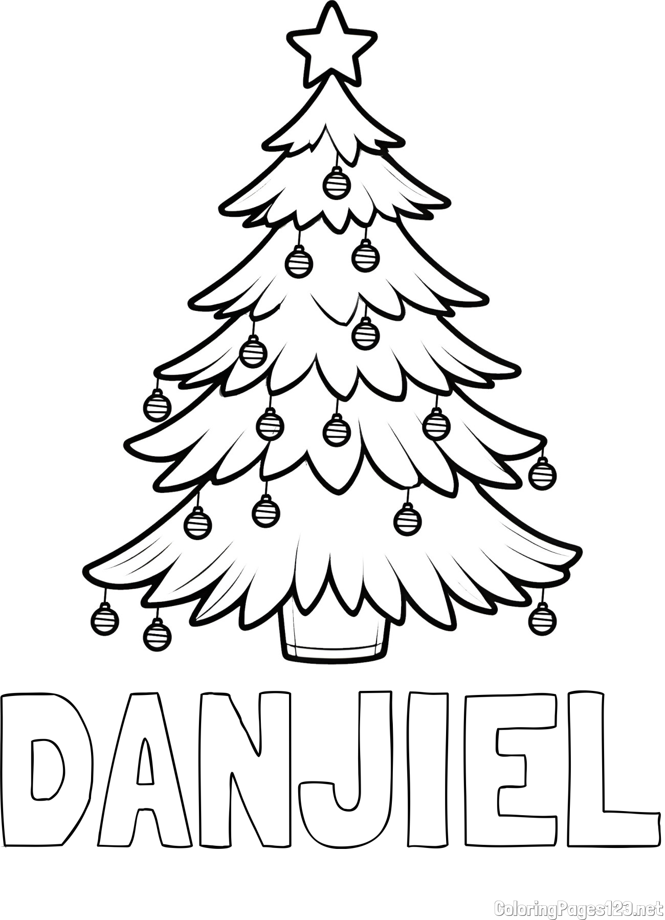 DANJIEL Coloring Page and Christmas Tree with Star and Ornaments Coloring Page