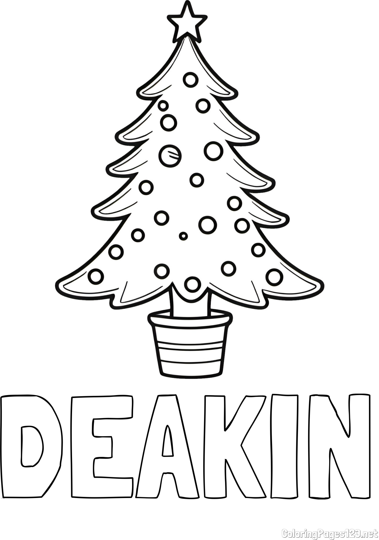 DEAKIN Coloring Page and Beautiful Christmas Tree Coloring Page