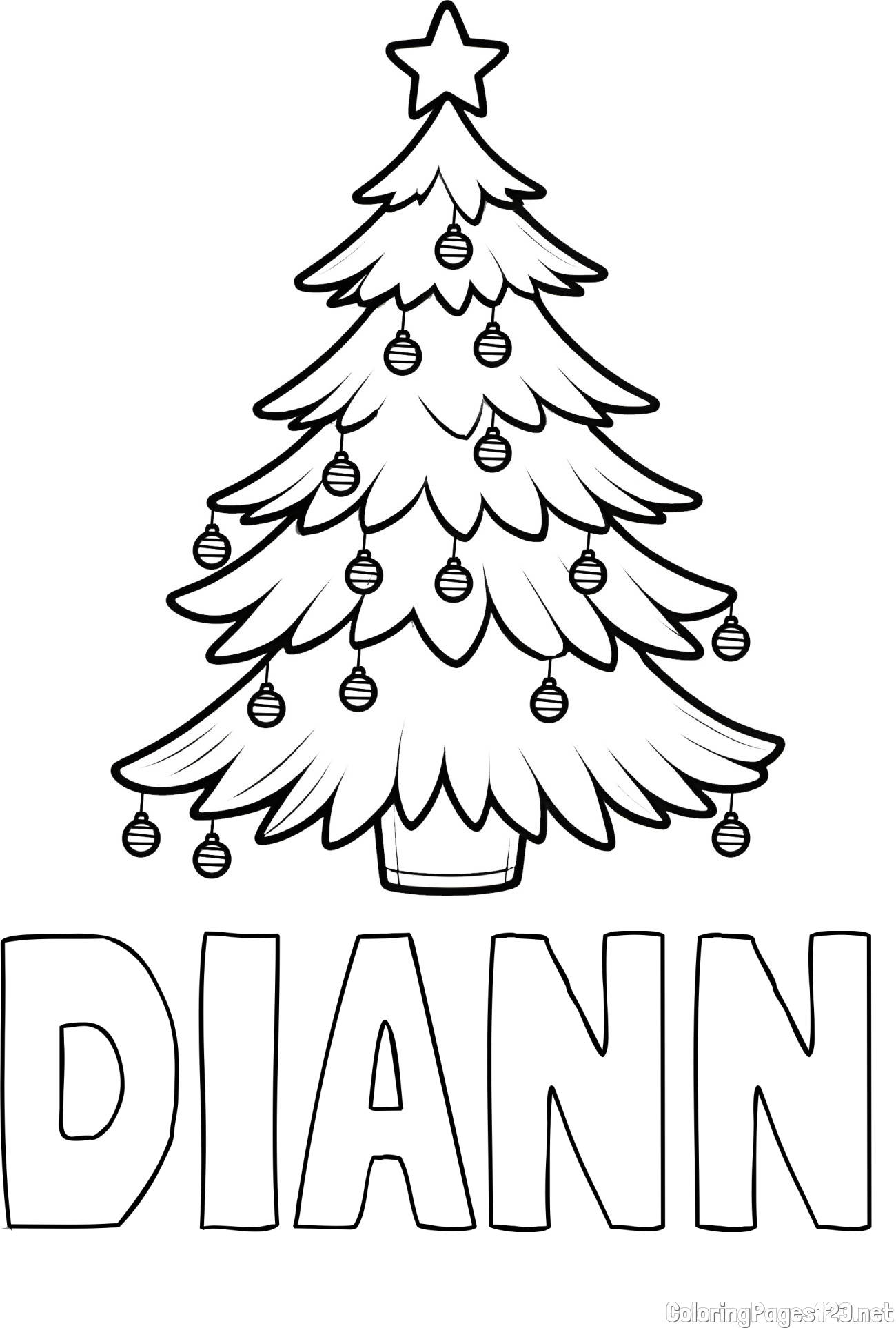 DIANN Coloring Page and Christmas Tree with Star and Ornaments Coloring Page