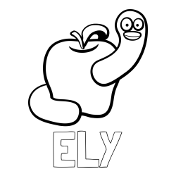 ELY Coloring Page and Apple and Smiling Worm Coloring Page