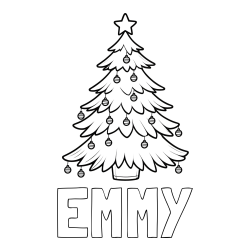 EMMY Coloring Page and Christmas Tree with Star and Ornaments Coloring Page