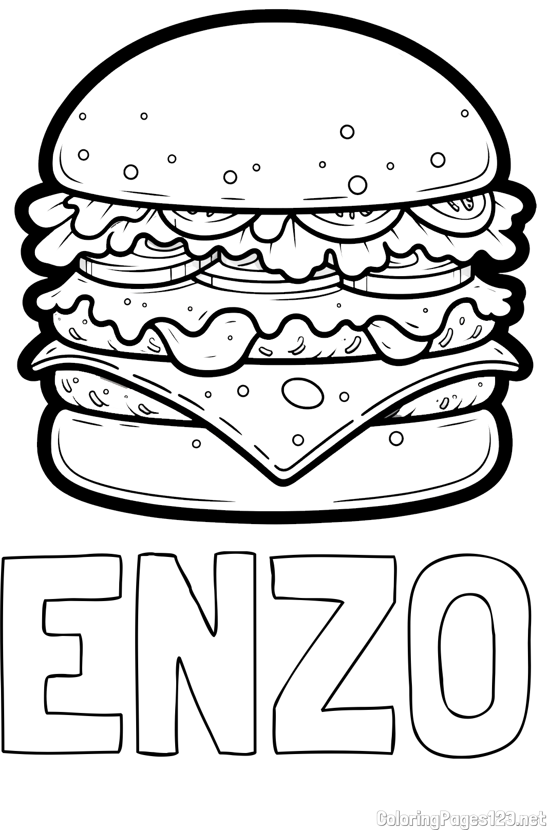 ENZO Coloring Page and Giant Hamburger Coloring Page