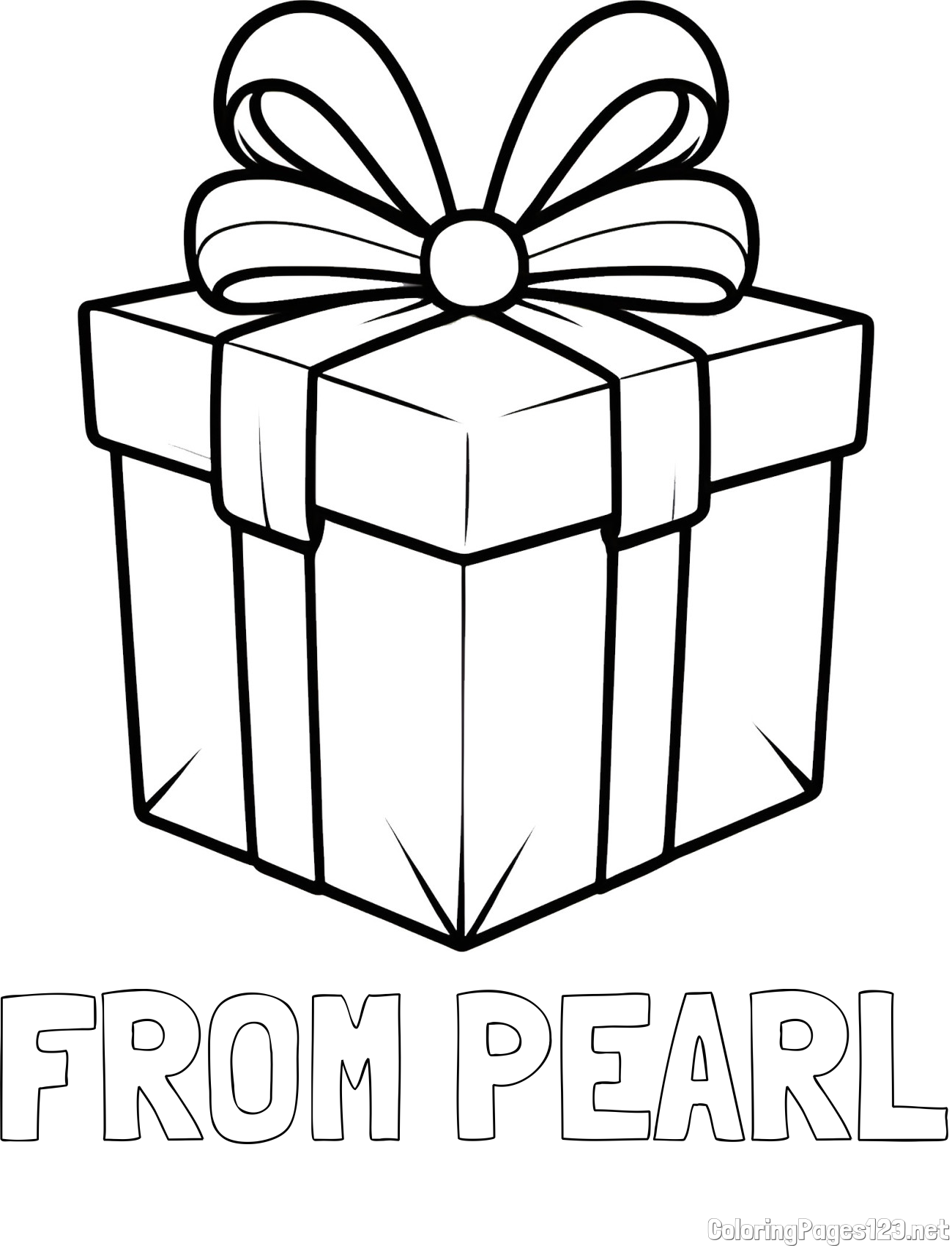 FROM PEARL Coloring Page and Gift Box with Ribbon Coloring Page
