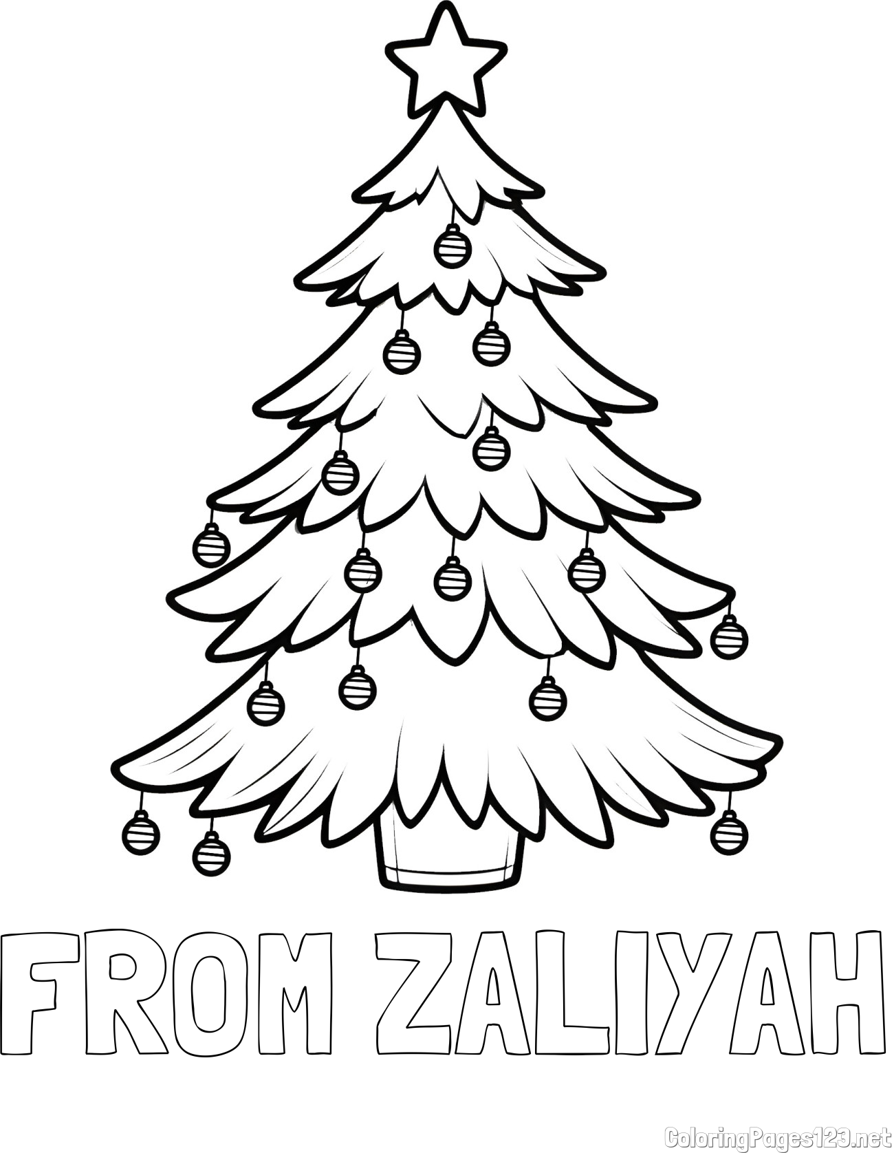 FROM ZALIYAH Coloring Page and Christmas Tree with Star and Ornaments Coloring Page