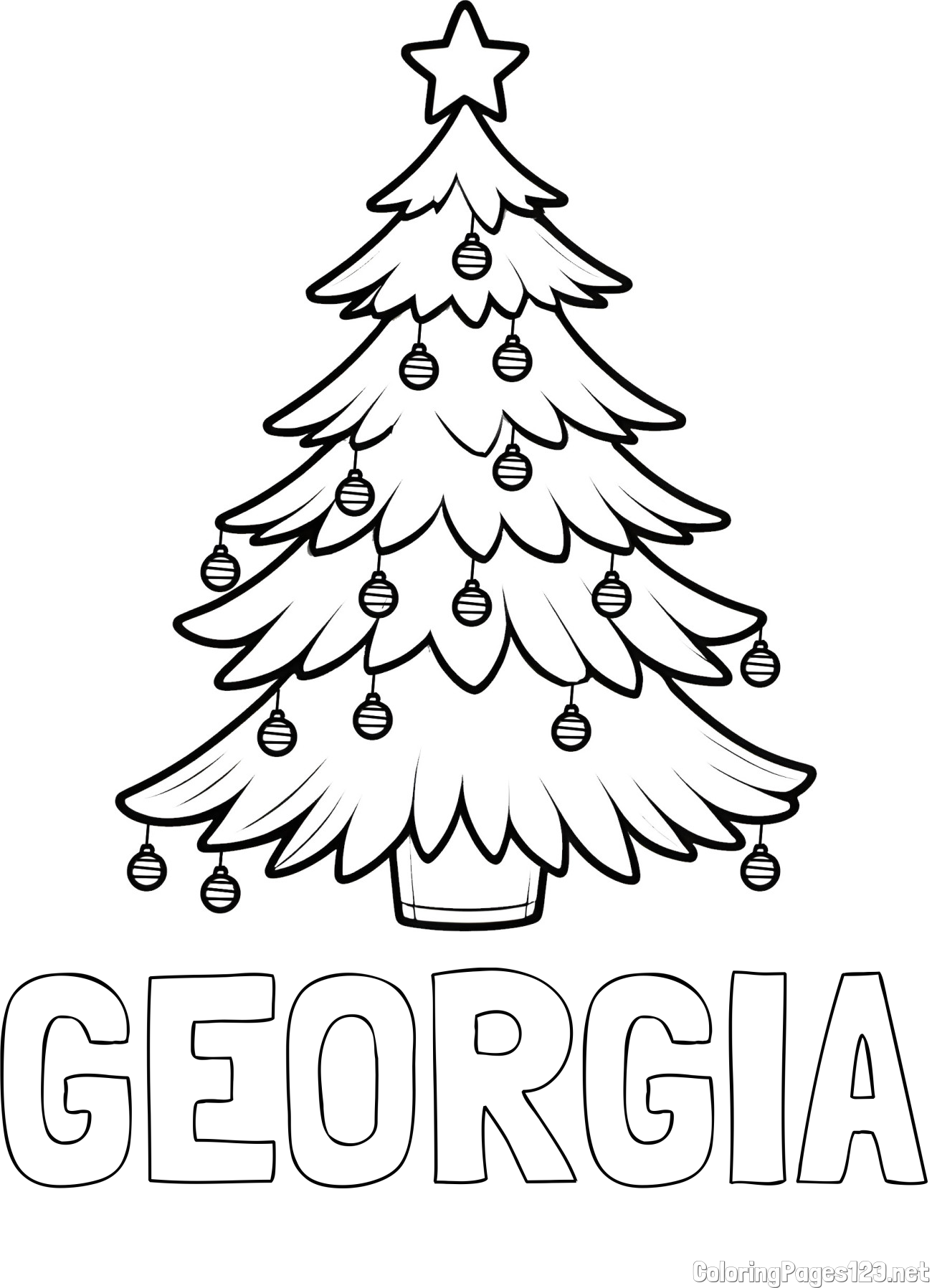 GEORGIA Coloring Page and Christmas Tree with Star and Ornaments Coloring Page