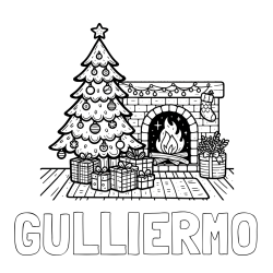 Online Created Coloring Page - GULLIERMO Coloring Page and Coloring Page of a Christmas Tree with Presents and a Fireplace