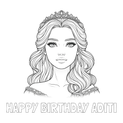 Online Created Coloring Page - HAPPY BIRTHDAY ADITI Coloring Page and Coloring Page of a Gorgeously Beautiful Princess