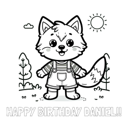 Online Created Coloring Page - HAPPY BIRTHDAY DANIEL!! Coloring Page and Cute Wolf Coloring Page