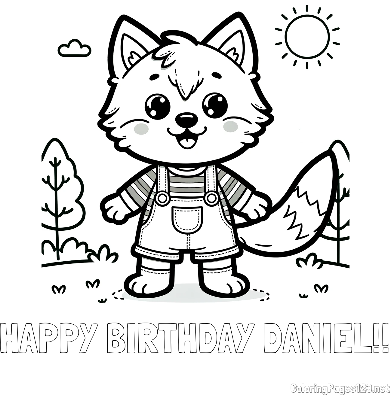 HAPPY BIRTHDAY DANIEL!! Coloring Page and Cute Wolf Coloring Page