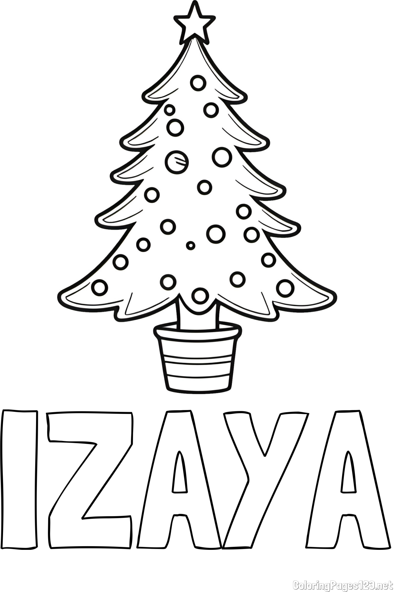 IZAYA Coloring Page and Beautiful Christmas Tree Coloring Page