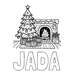 Online Created Coloring Page - JADA Coloring Page and Coloring Page of a Christmas Tree with Presents and a Fireplace