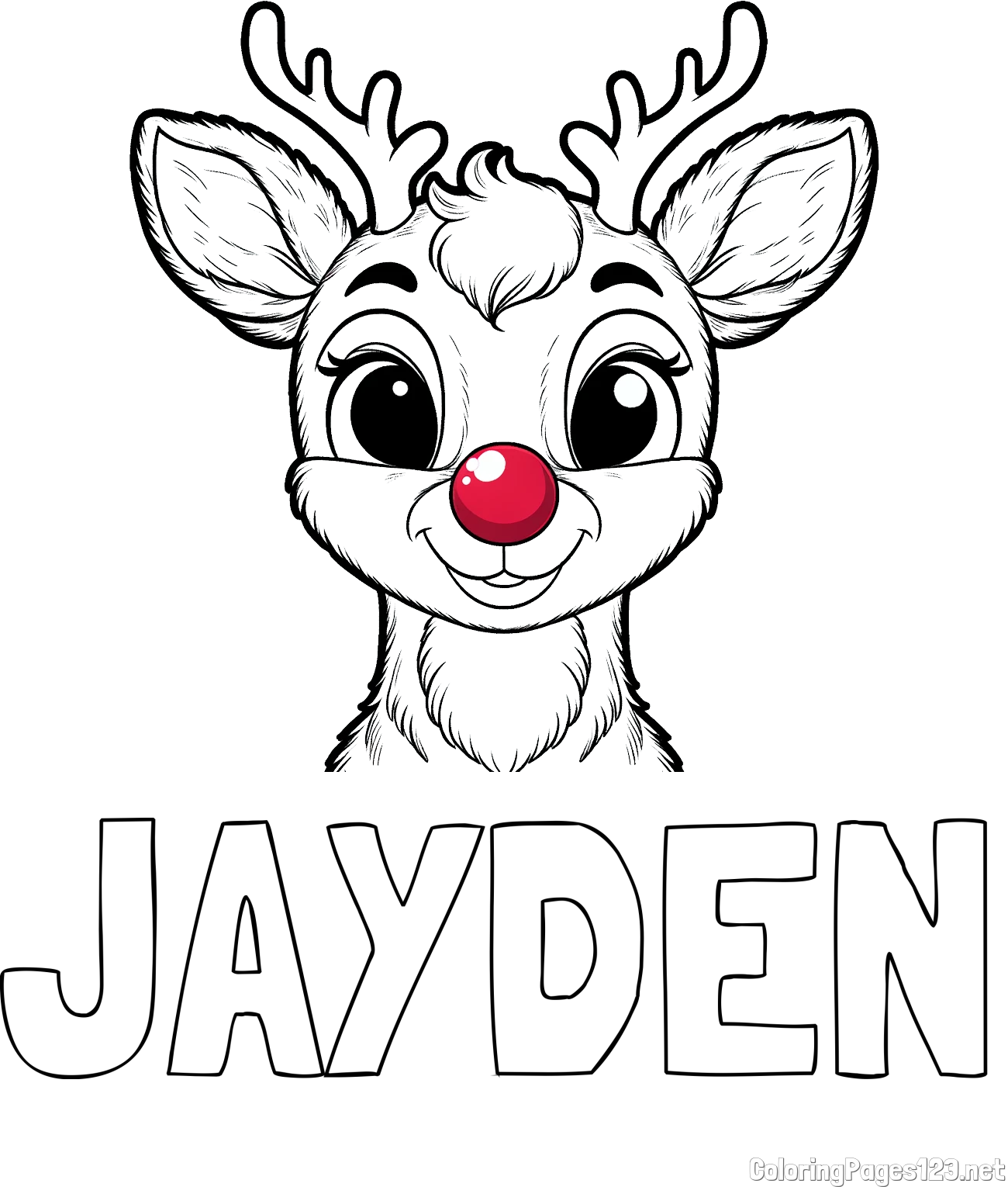 JAYDEN Coloring Page and Coloring Page of Rudolph the Red-Nosed Reindeer