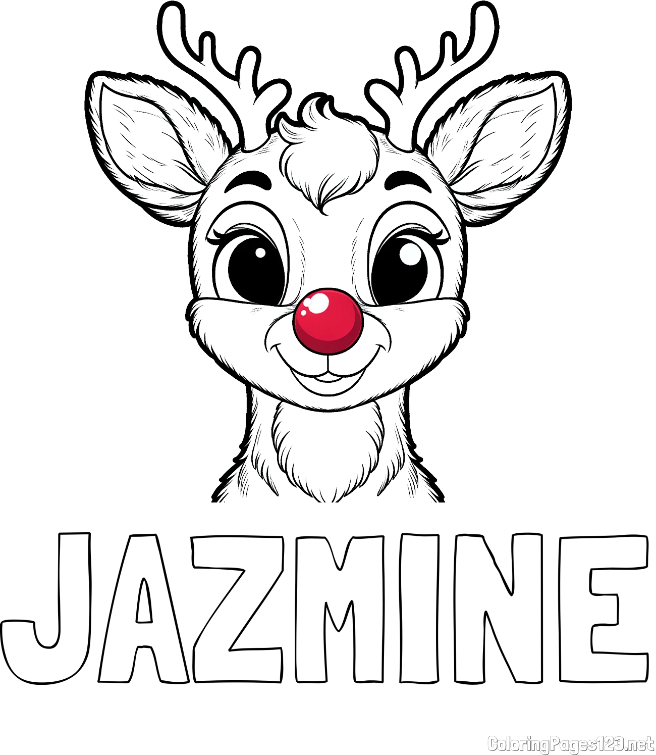 JAZMINE Coloring Page and Coloring Page of Rudolph the Red-Nosed Reindeer