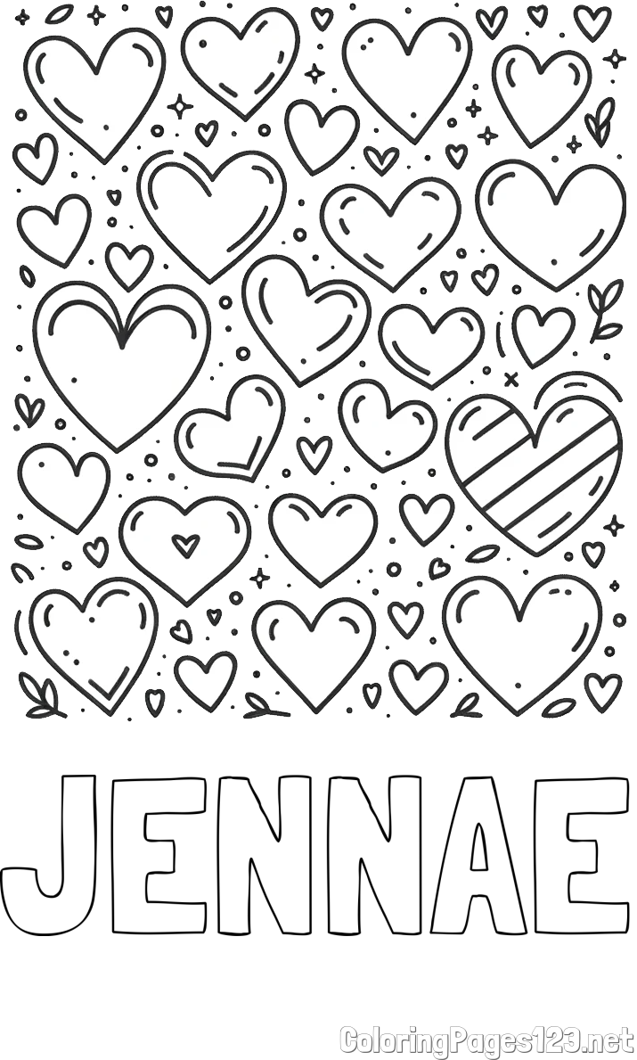 JENNAE Coloring Page and Children's Coloring Page of Many Hearts