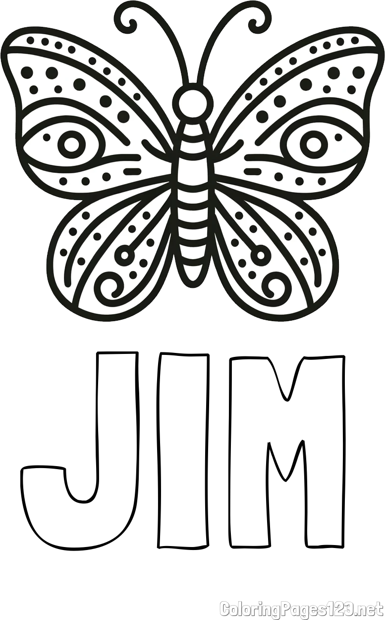 JIM Coloring Page and Butterfly Coloring Page (Simple)