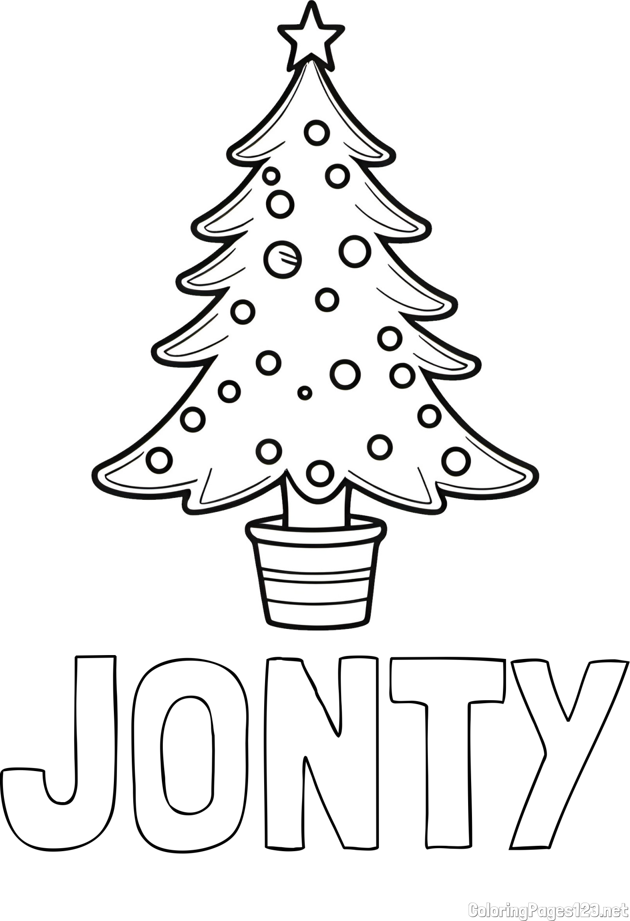 JONTY Coloring Page and Beautiful Christmas Tree Coloring Page