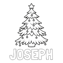 Online Created Coloring Page - JOSEPH Coloring Page and Christmas Tree with Star and Ornaments Coloring Page