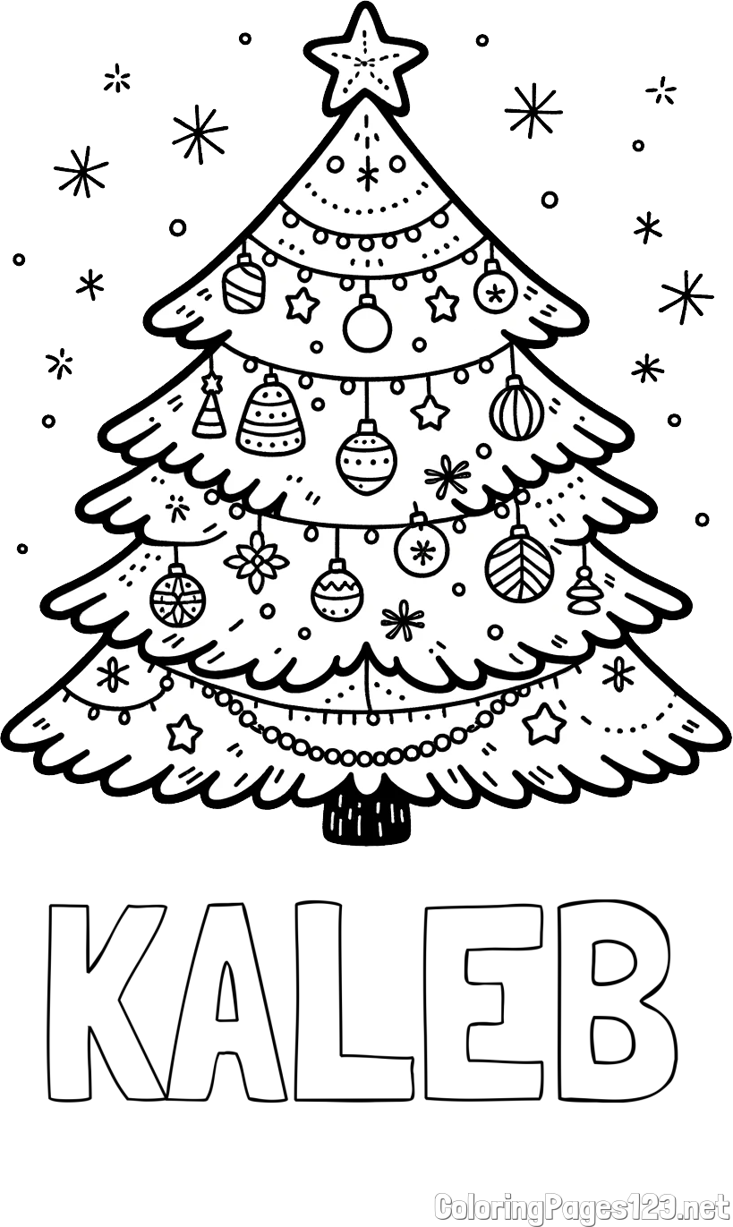 KALEB Coloring Page and Coloring Page of a Beautiful Christmas Tree