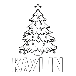 Online Created Coloring Page - KAYLIN Coloring Page and Christmas Tree with Star and Ornaments Coloring Page
