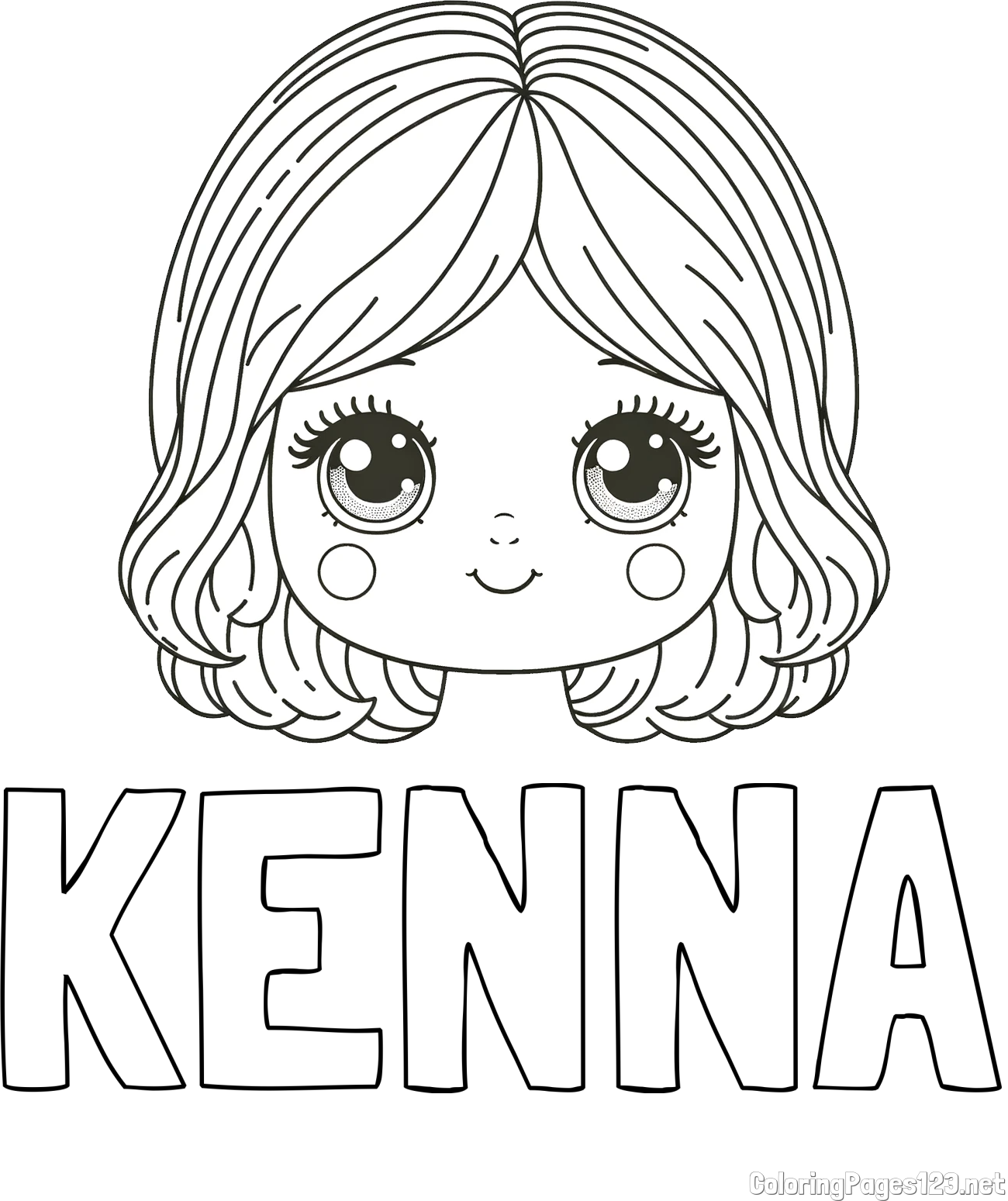 KENNA Coloring Page and Cute Girl Face Coloring Page